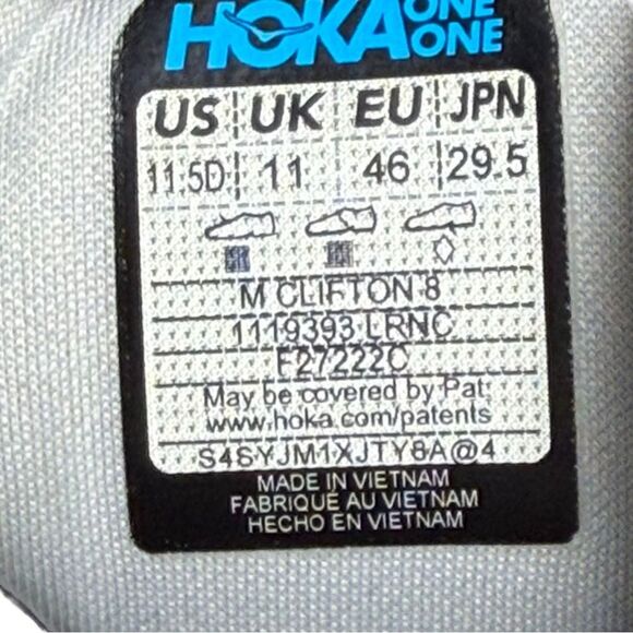 Hoka Clifton 8 Light Gray Athletic Shoes size 11.5 D main image 5